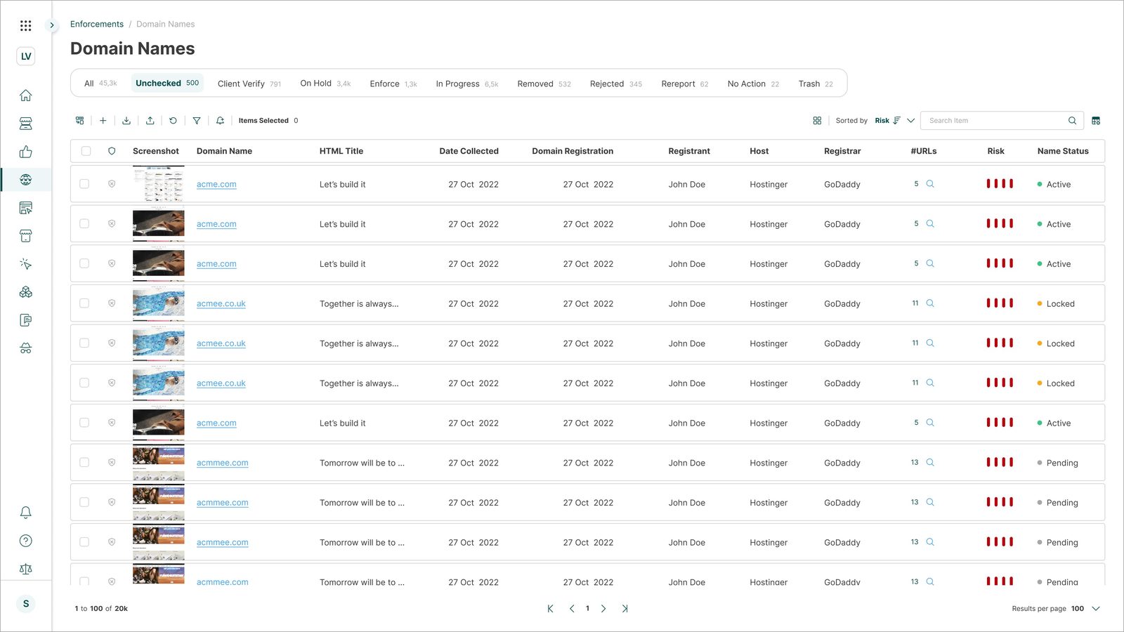 Corsearch insight extraction board from domain enforcement research