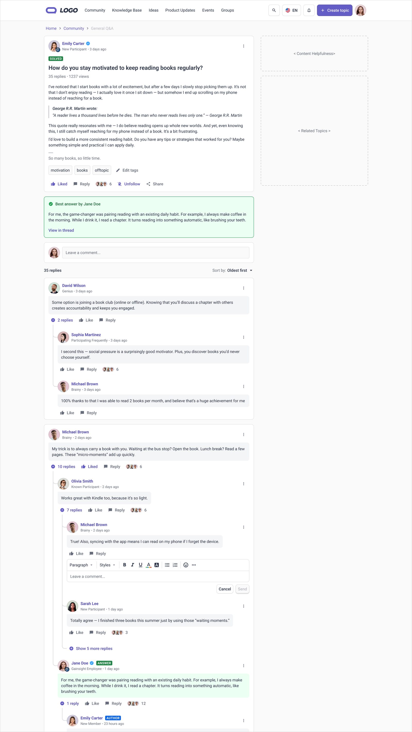 Gainsight thread replies desktop view