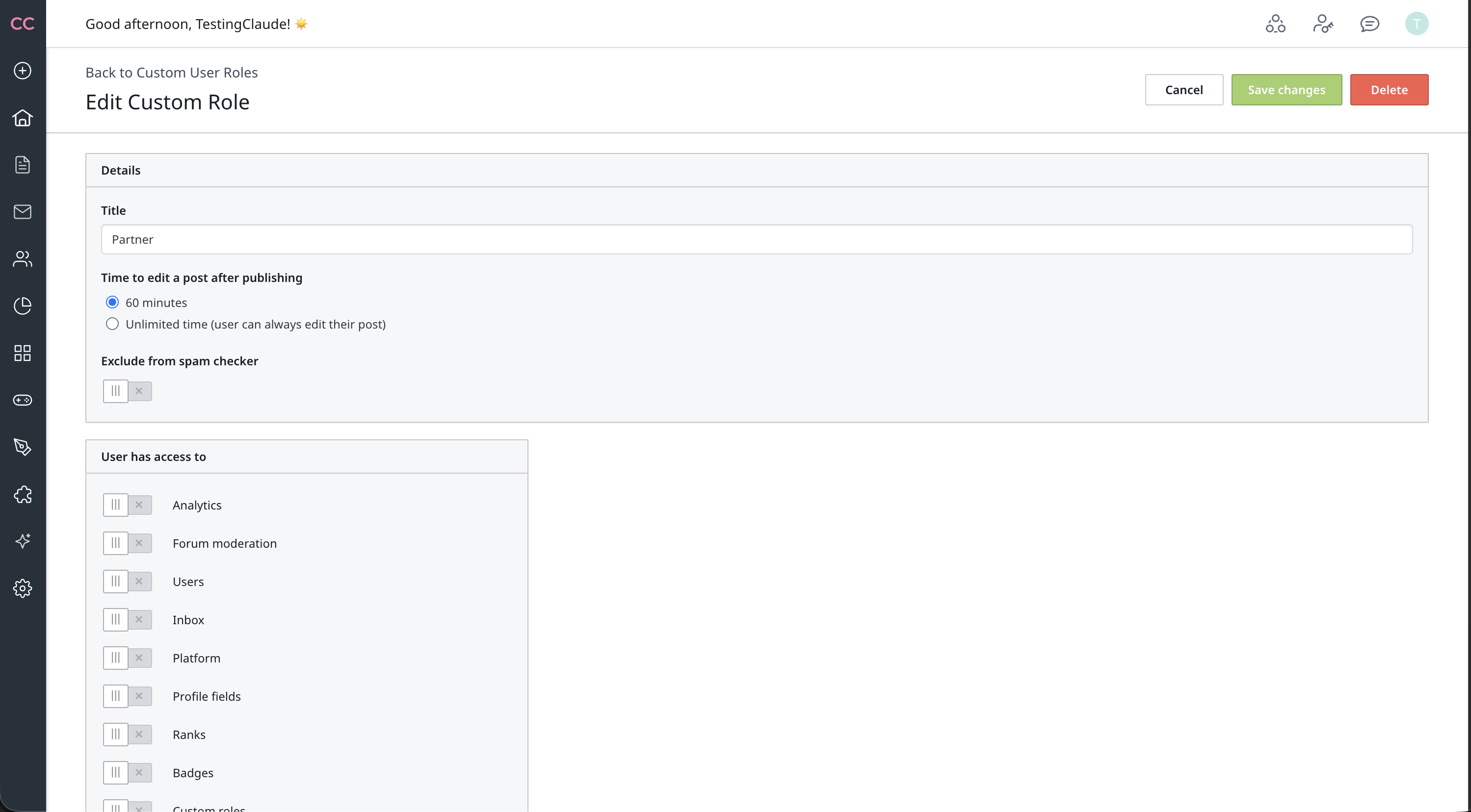 The old permission editor: a flat, ungrouped list of access toggles with no counts and no structure