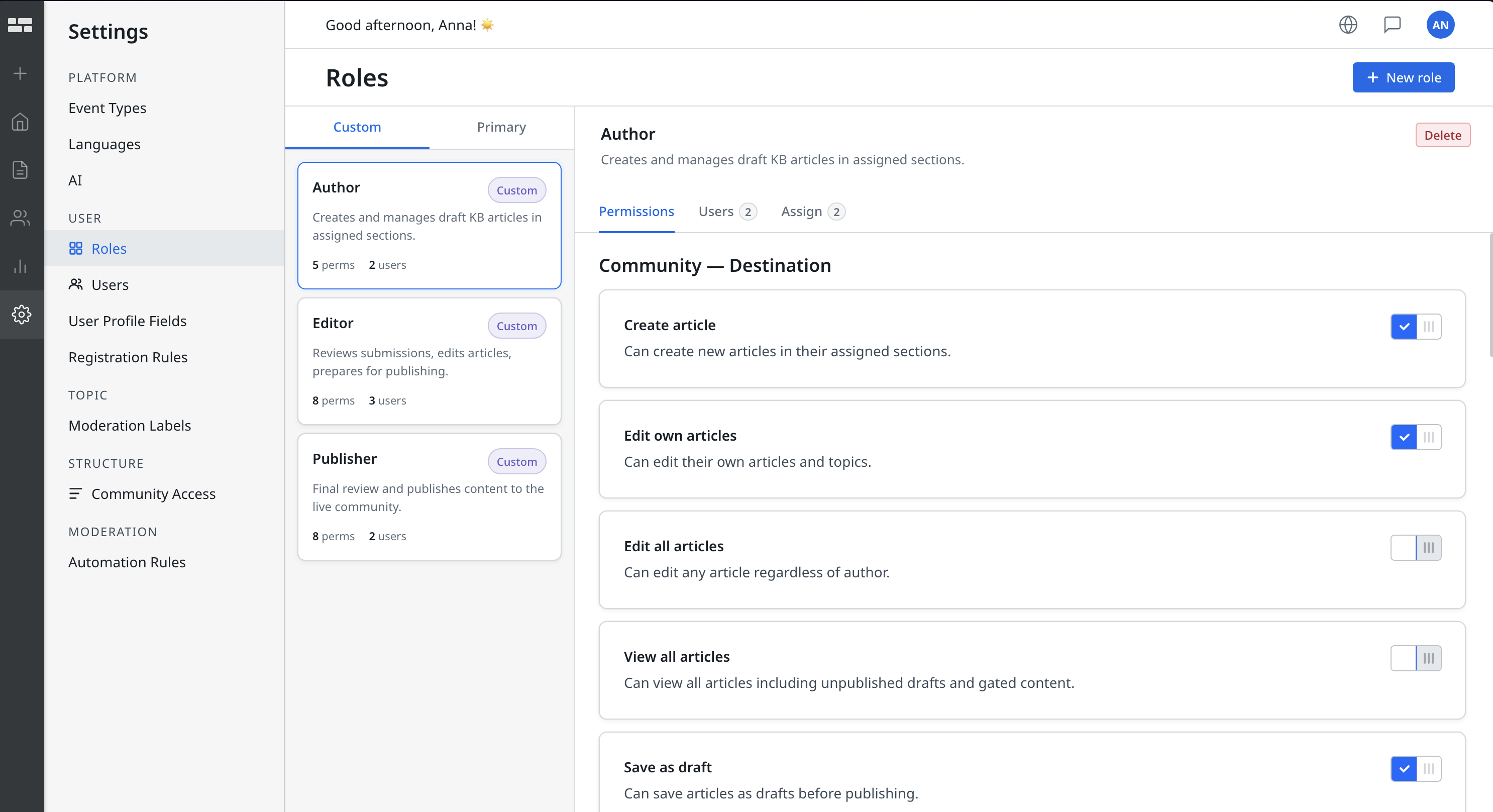Role-Based Access Control for Enterprise Communities